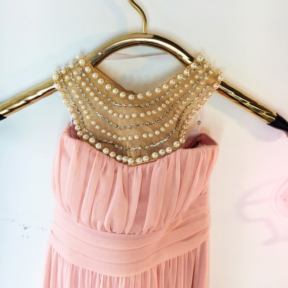 Pearl & Rhinestone Collar Halter Empire Waist Maxi - Picture 2 of 8